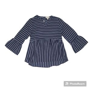 TheOutfit Navy Blue Stripe Bell Sleeve Blouse Sz M